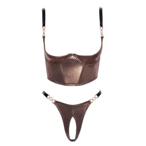 Abierta Fina - Lingerie Set - Cuploos - Kruisloos - Metallic - Brons - Goud