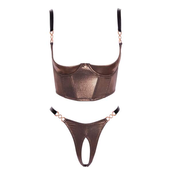 Abierta Fina - Lingerie Set - Cuploos - Kruisloos - Metallic - Brons - Goud
