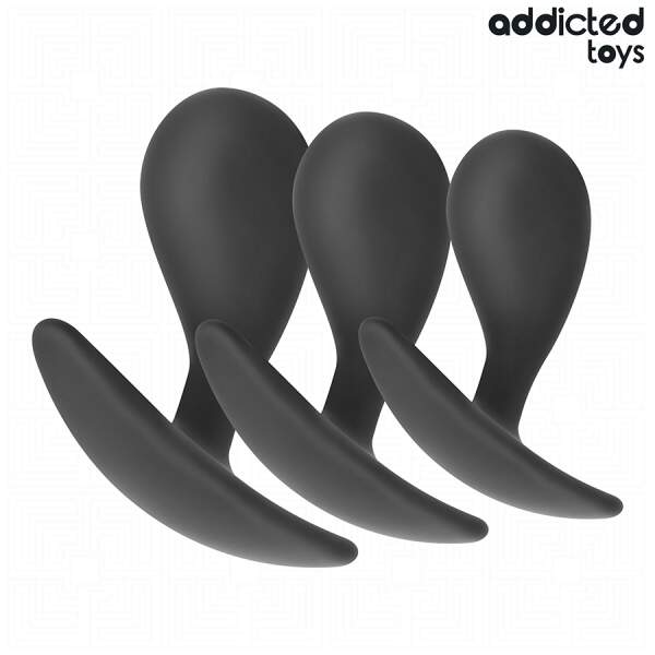 Addicted Toys - Anal Training Kit - 3 Butt Plugs - Model J - Siliconen - Zwart - Afbeelding 6