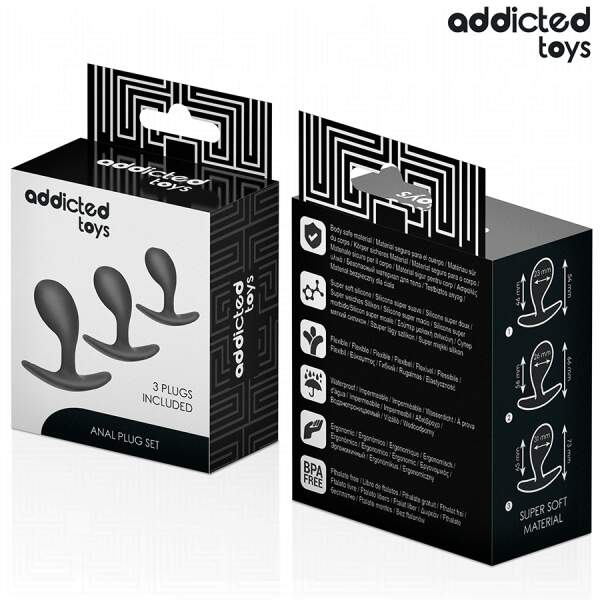 Addicted Toys - Anal Training Kit - 3 Butt Plugs - Model J - Siliconen - Zwart - Afbeelding 4