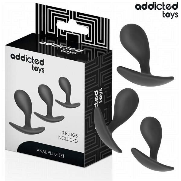 Addicted Toys - Anal Training Kit - 3 Butt Plugs - Model J - Siliconen - Zwart - Afbeelding 3
