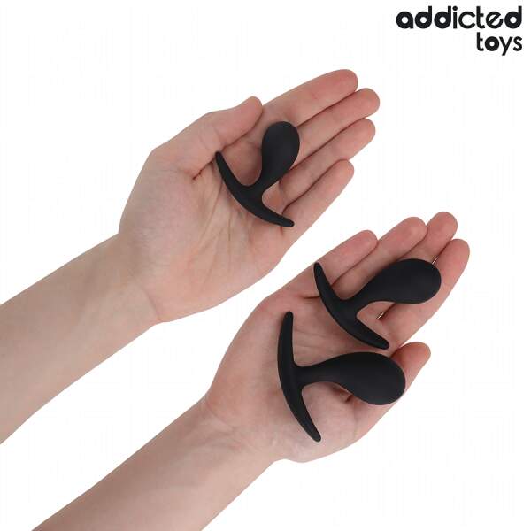 Addicted Toys - Anal Training Kit - 3 Butt Plugs - Model J - Siliconen - Zwart
