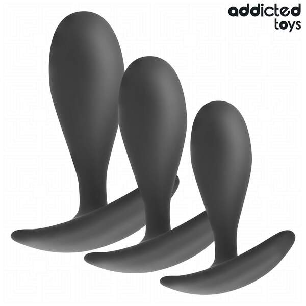 Addicted Toys - Anal Training Kit - 3 Butt Plugs - Model T - Siliconen - Zwart - Afbeelding 7
