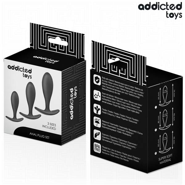 Addicted Toys - Anal Training Kit - 3 Butt Plugs - Model T - Siliconen - Zwart - Afbeelding 4