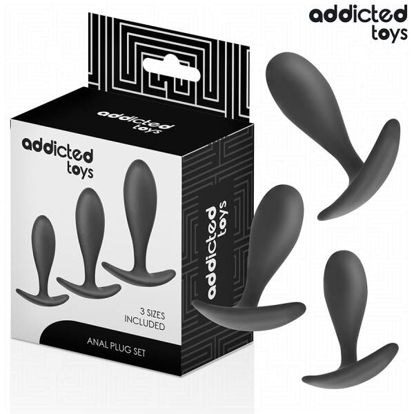Addicted Toys - Anal Training Kit - 3 Butt Plugs - Model T - Siliconen - Zwart - Afbeelding 5