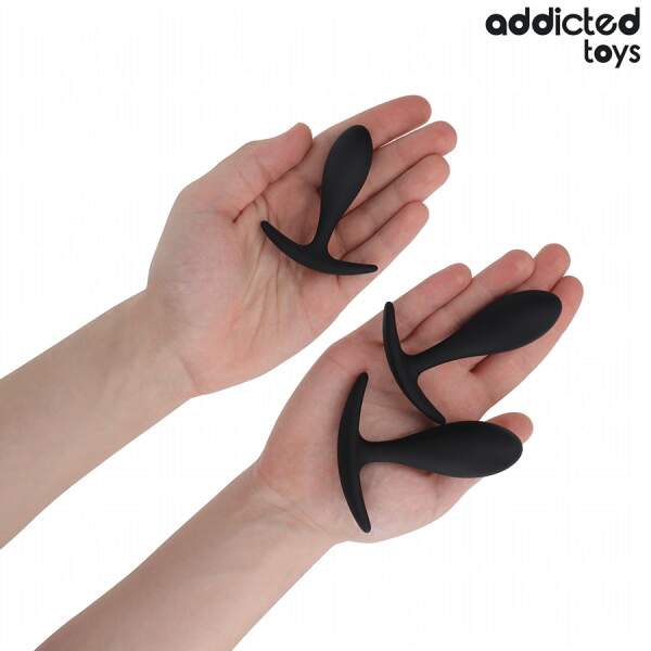 Addicted Toys - Anal Training Kit - 3 Butt Plugs - Model T - Siliconen - Zwart