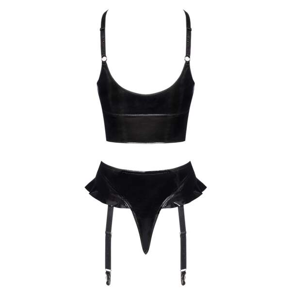Black Level - Kinky Lak Set - Top - String met Ruches - Lak - Zwart - Afbeelding 11