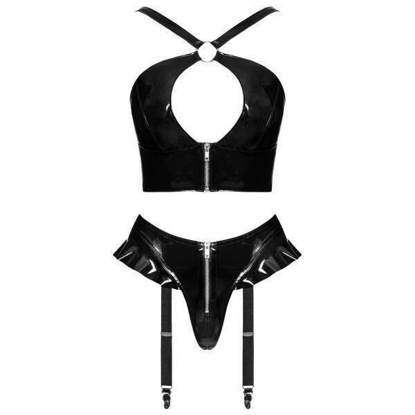 Black Level - Kinky Lak Set - Top - String met Ruches - Lak - Zwart - Afbeelding 10