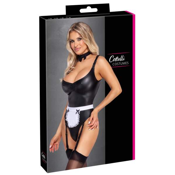 Cottelli Collection - Waitress - Dienstmeisje - Stringbody - Zwart - Wit - Afbeelding 6