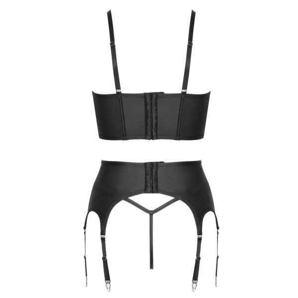 Cottelli Collection - Lingerie Set - Jarretel - Top en String - Strass Rits - Wetlook - Zwart - Afbeelding 7