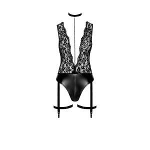 Noir Handmade - F297 Libido - Body met Choker - Parelketting - Kant - Wetlook - Zwart