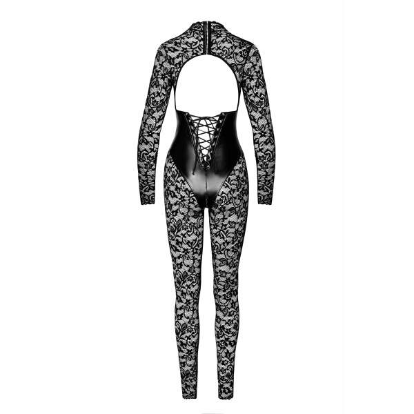 Noir Handmade - F299 Enigma - Catsuit - Lange Mouwen - Kant - Wetlook - Zwart - Afbeelding 6