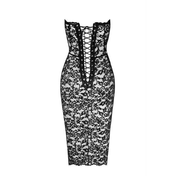 Noir Handmade - F301 Catalyst - Midi Jurk - Strapless - Kant - Zwart - Afbeelding 5