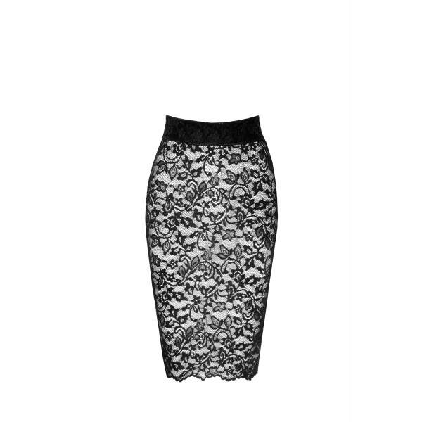 Noir Handmade - F302 Ambivalence - Midi Rok - Vetersluiting - Kant - Zwart