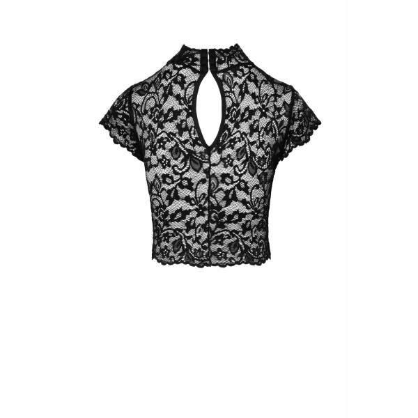 Noir Handmade - F303 Essence - Crop Top - Korte mouwen - Kant - Zwart - Afbeelding 5