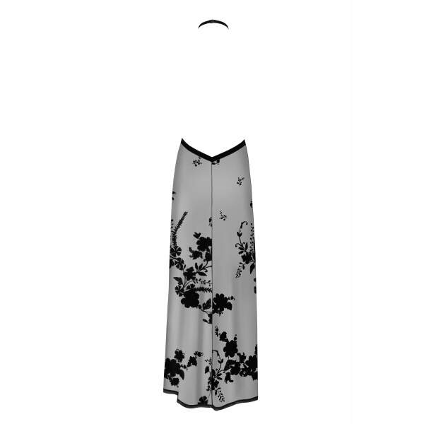 Noir Handmade - F312 Divinity - Lange Jurk - Hoge Split - Flockprint - Zwart - Afbeelding 5