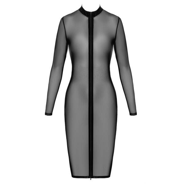 Noir Handmade - F347 - Ecstasy - Midi Jurk - Rits - Gaas - Zwart - Afbeelding 7