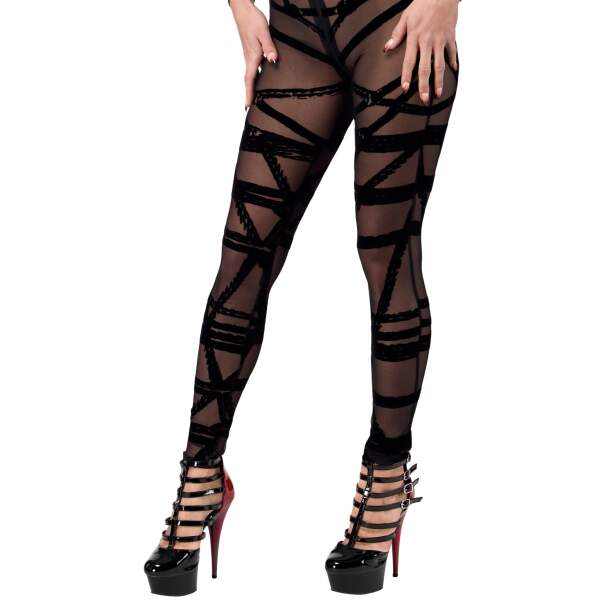 Noir Handmade - F357 - Bondesque - Catsuit - Gaas - Flockprint - Zwart - Afbeelding 7
