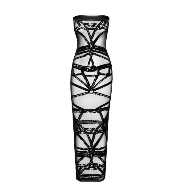 Noir Handmade - F358 - Bondesque - Opera Jurk- Strapless - Flockprint - Zwart - Afbeelding 7