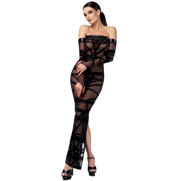 Noir Handmade - F358 - Bondesque - Opera Jurk- Strapless - Flockprint - Zwart - Afbeelding 4