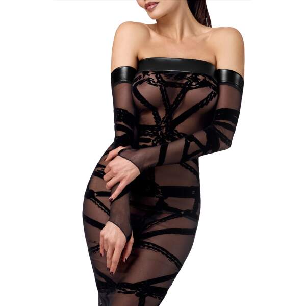 Noir Handmade - F358 - Bondesque - Opera Jurk- Strapless - Flockprint - Zwart - Afbeelding 3