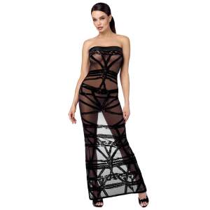 Noir Handmade - F358 - Bondesque - Opera Jurk- Strapless - Flockprint - Zwart