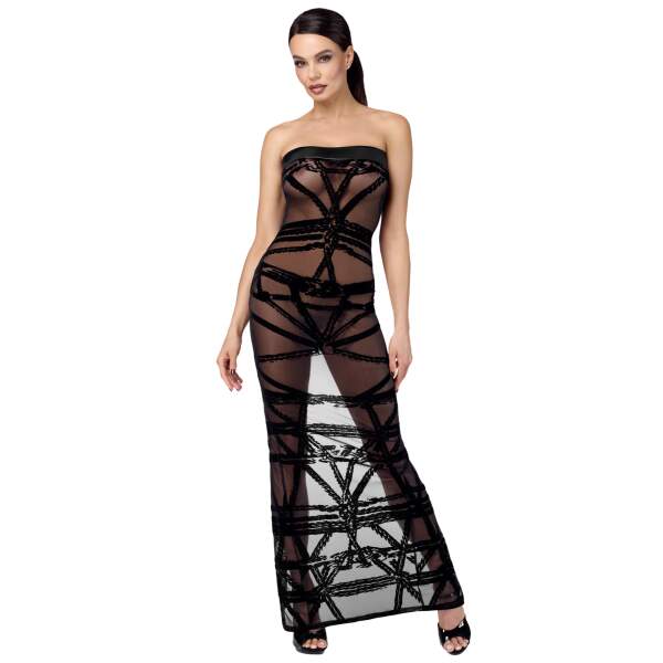 Noir Handmade - F358 - Bondesque - Opera Jurk- Strapless - Flockprint - Zwart