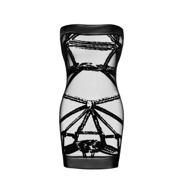 Noir Handmade - F359 - Bondesque - Mini jurk- Strapless - Flockprint - Zwart - Afbeelding 5