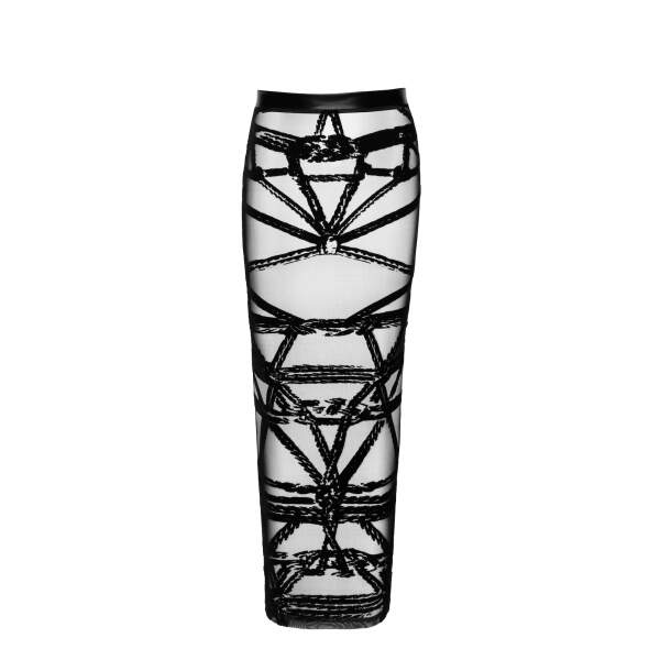 Noir Handmade - F360 - Bondesque - Rok - Hoge Split - Flockprint - Zwart - Afbeelding 5