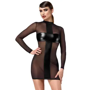 Noir Handmade - F369 - Crossfire Jurk - Gaas - Wetlook - Zwart