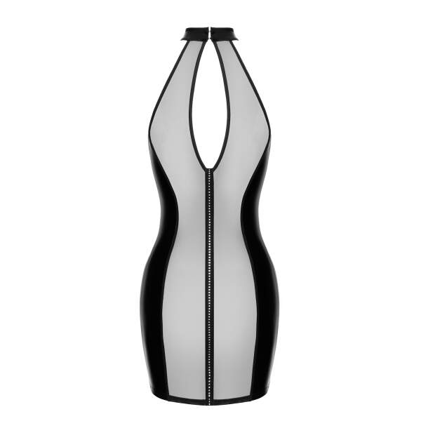 Noir Handmade - F370 - Luxuria Crystal Sheer Mini Jurk - Wetlook - Gaas - Strass - Zwart - Afbeelding 7