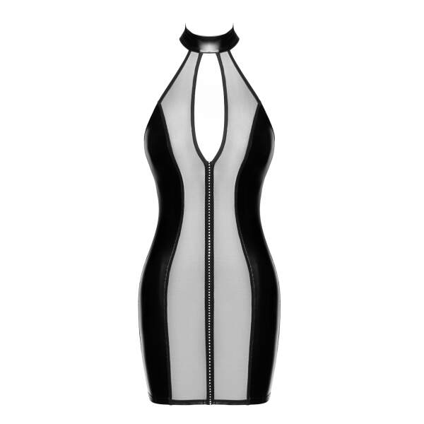 Noir Handmade - F370 - Luxuria Crystal Sheer Mini Jurk - Wetlook - Gaas - Strass - Zwart - Afbeelding 6