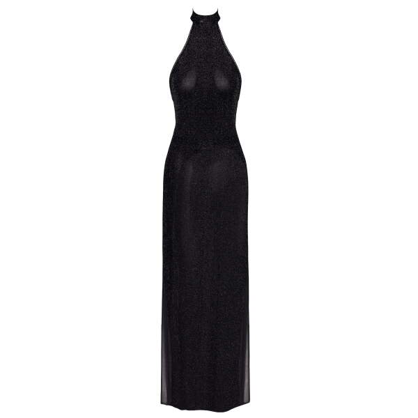 Noir Handmade - F372 - Onyx Twin-slit Long dress - Lurex - Zwart - Afbeelding 6