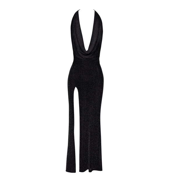 Noir Handmade - F373 - Onyx Liquid Long dress - Lurex - Zwart - Afbeelding 5