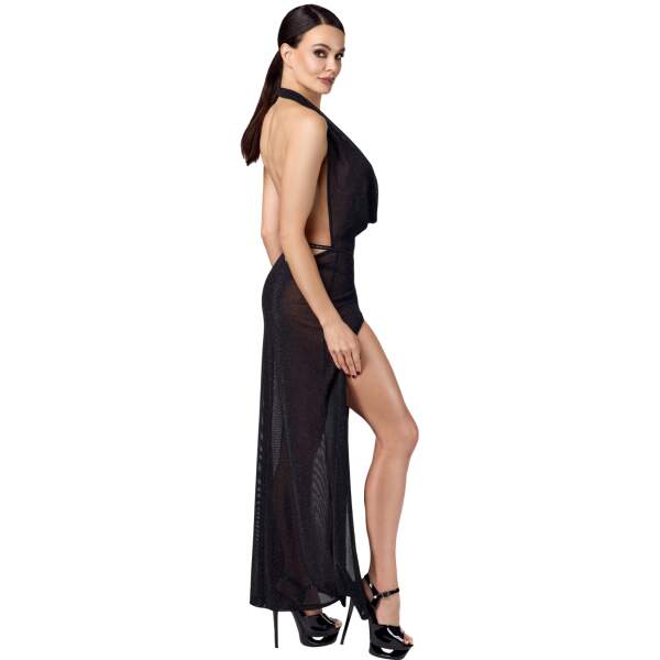 Noir Handmade - F373 - Onyx Liquid Long dress - Lurex - Zwart - Afbeelding 3