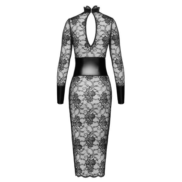 Noir Handmade - F375 - Noirelle Lace Corset Midi Jurk - Kant - Zwart - Afbeelding 9