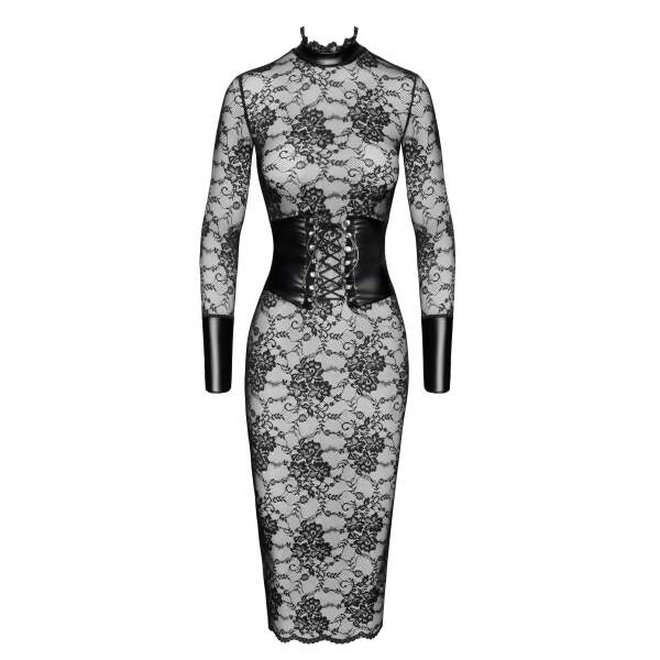 Noir Handmade - F375 - Noirelle Lace Corset Midi Jurk - Kant - Zwart - Afbeelding 8