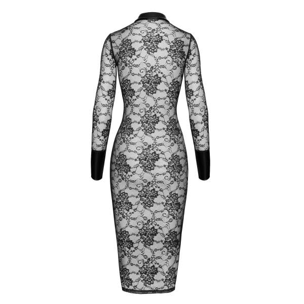 Noir Handmade - F376 - Noirelle Lace Button-up Midi Jurk - Kant - Zwart - Afbeelding 7