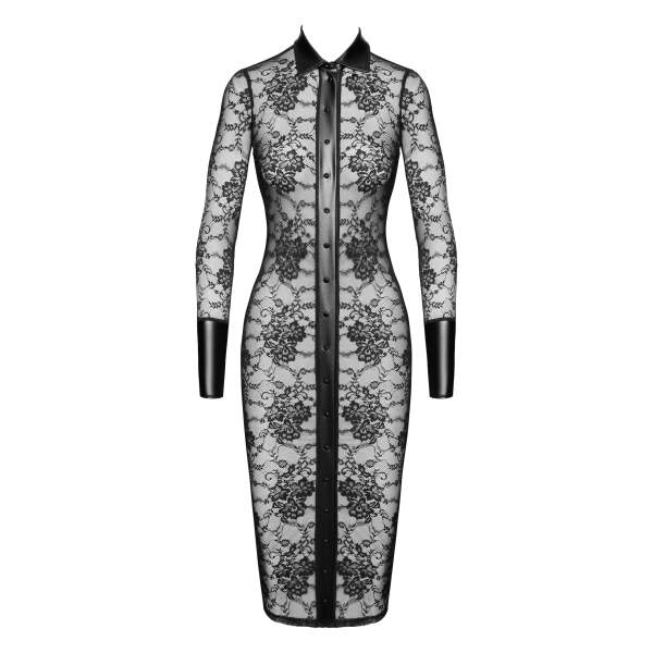 Noir Handmade - F376 - Noirelle Lace Button-up Midi Jurk - Kant - Zwart - Afbeelding 6