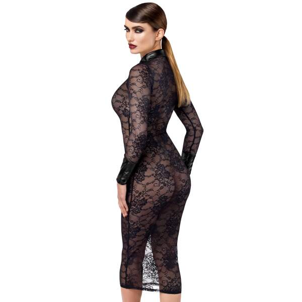 Noir Handmade - F376 - Noirelle Lace Button-up Midi Jurk - Kant - Zwart - Afbeelding 2