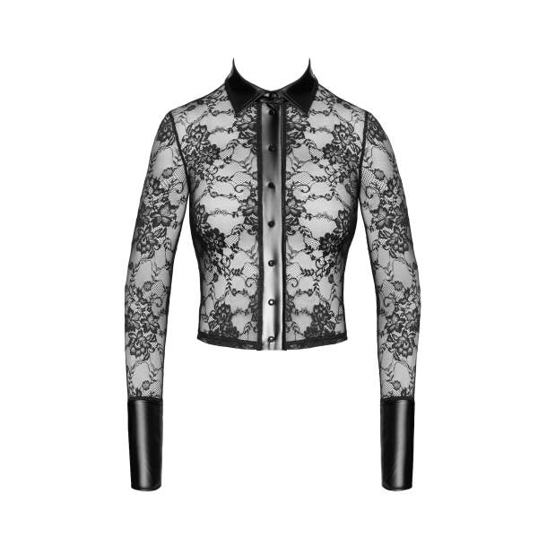 Noir Handmade - F377 - Noirelle Lace Button-up Blouse - Kant - Zwart - Afbeelding 6