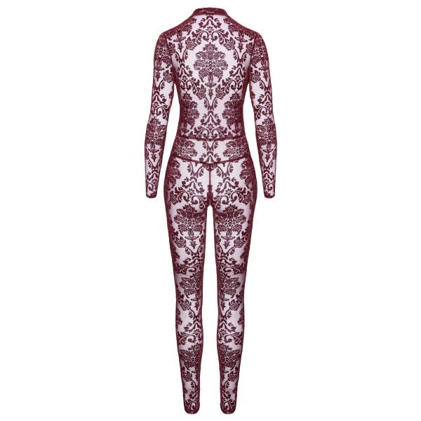 Noir Handmade - F382 - Kink Royal - Catsuit - Gaas - Flockprint - Rood - Afbeelding 11