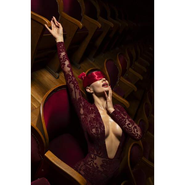 Noir Handmade - F382 - Kink Royal - Catsuit - Gaas - Flockprint - Rood - Afbeelding 7