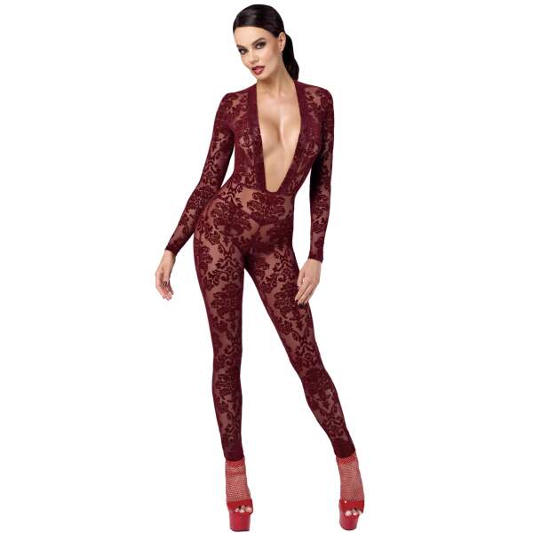 Noir Handmade - F382 - Kink Royal - Catsuit - Gaas - Flockprint - Rood