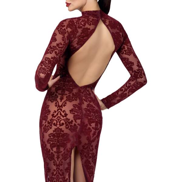 Noir Handmade - F383 - Kink Royal - Jurk - Gaas - Flockprint - Rood - Afbeelding 3