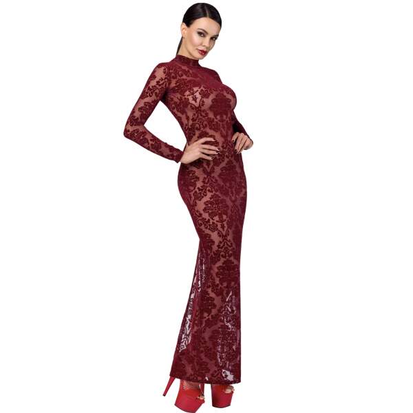 Noir Handmade - F383 - Kink Royal - Jurk - Gaas - Flockprint - Rood - Afbeelding 2