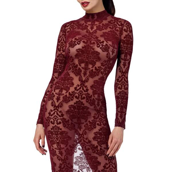 Noir Handmade - F383 - Kink Royal - Jurk - Gaas - Flockprint - Rood - Afbeelding 5