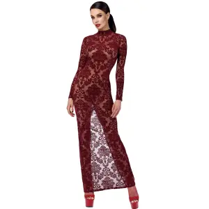 Noir Handmade - F383 - Kink Royal - Jurk - Gaas - Flockprint - Rood