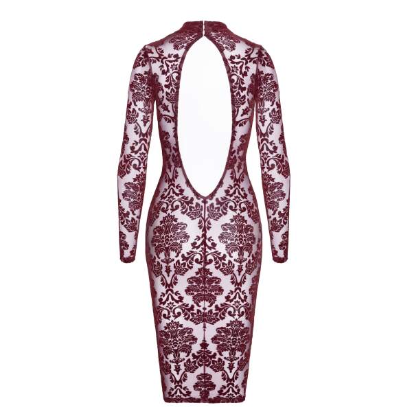 Noir Handmade - F384 - Kink Royal - Midi Jurk - Gaas - Flockprint - Rood - Afbeelding 8