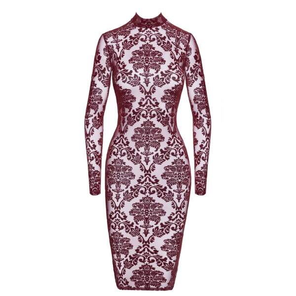 Noir Handmade - F384 - Kink Royal - Midi Jurk - Gaas - Flockprint - Rood - Afbeelding 7